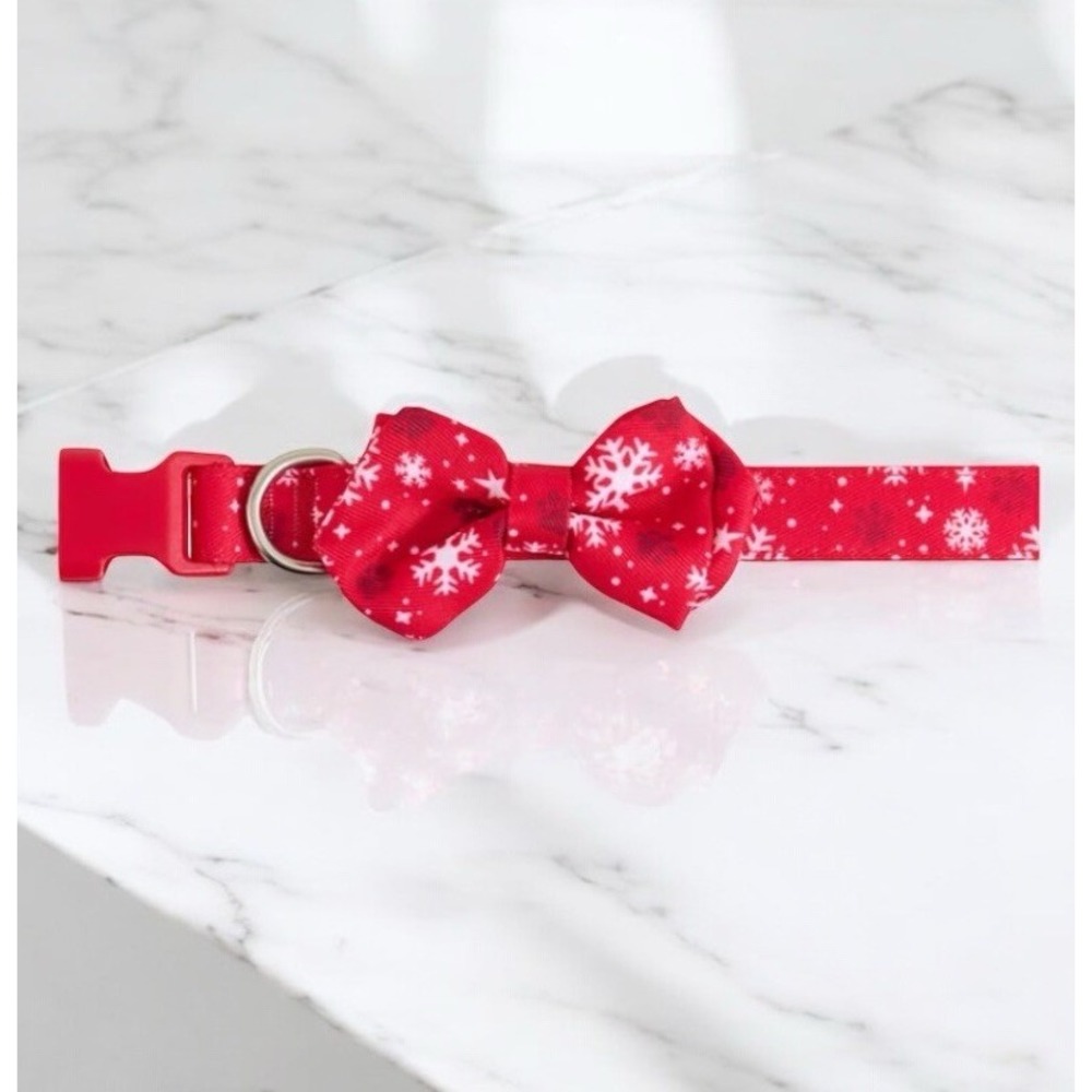 Marry & Bright Holiday Dog Collar Red Snowflake Paw Print Candy Cane Size L